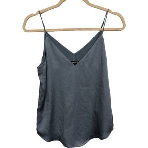 Express Women's XS Blue Satin Cami Tank Top V-Neck Adjustable Strap Blouse